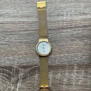 Skagen steel gold mesh watch women’s diamond circle face